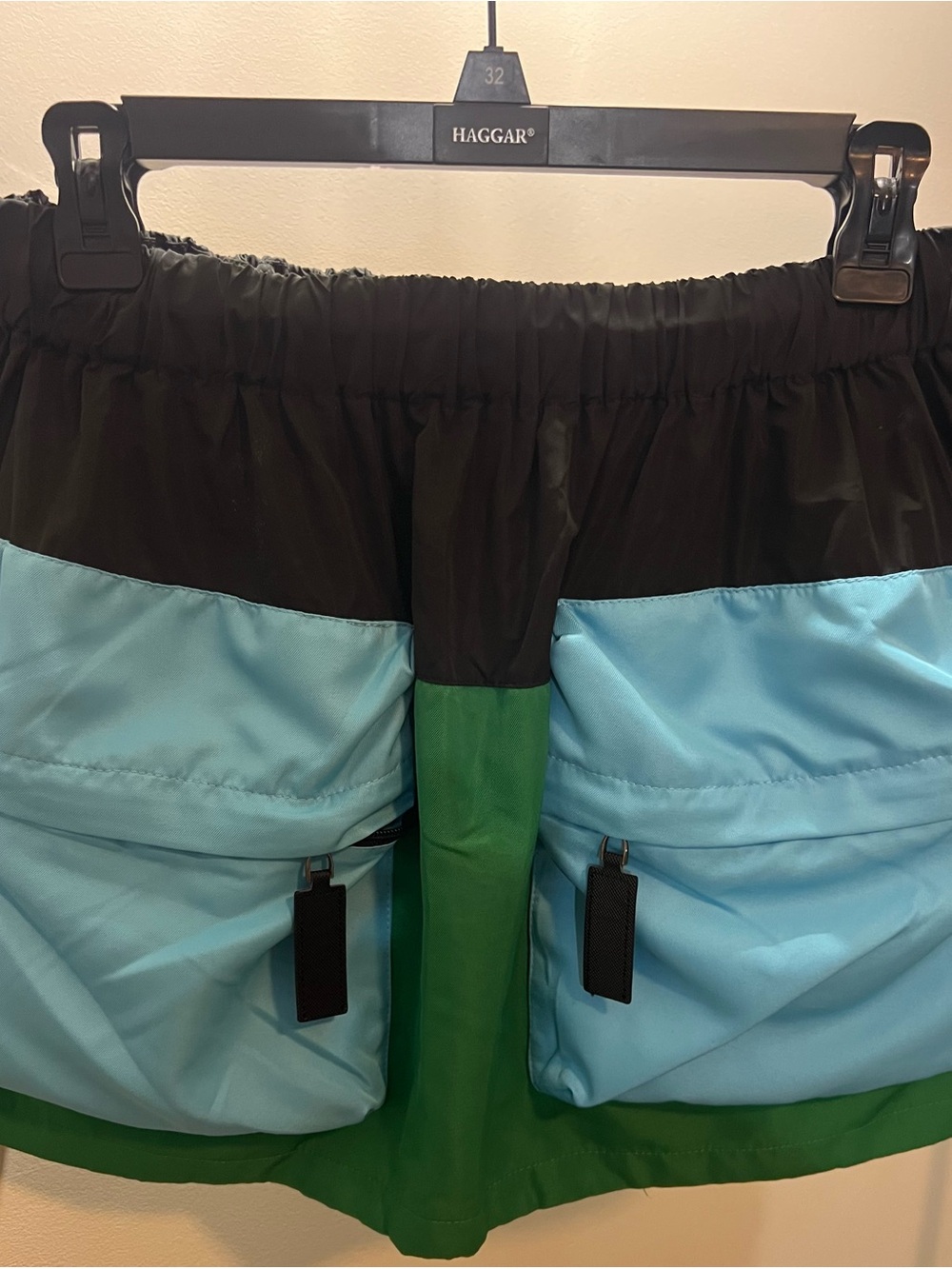 Women’s Colorblock Utility Cargo Skirt- Black/Light Blue/Green